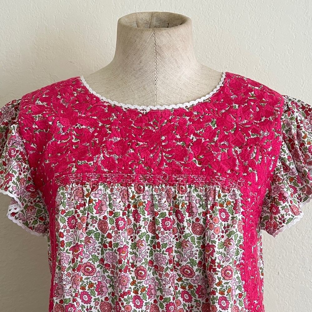 J. Marie Bright Pink Floral Lace-Yoke Mini Dress